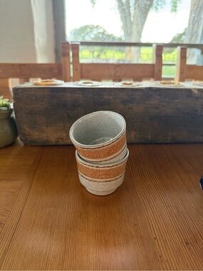 Speckled Ceramic Stackable Cups with Orange Band